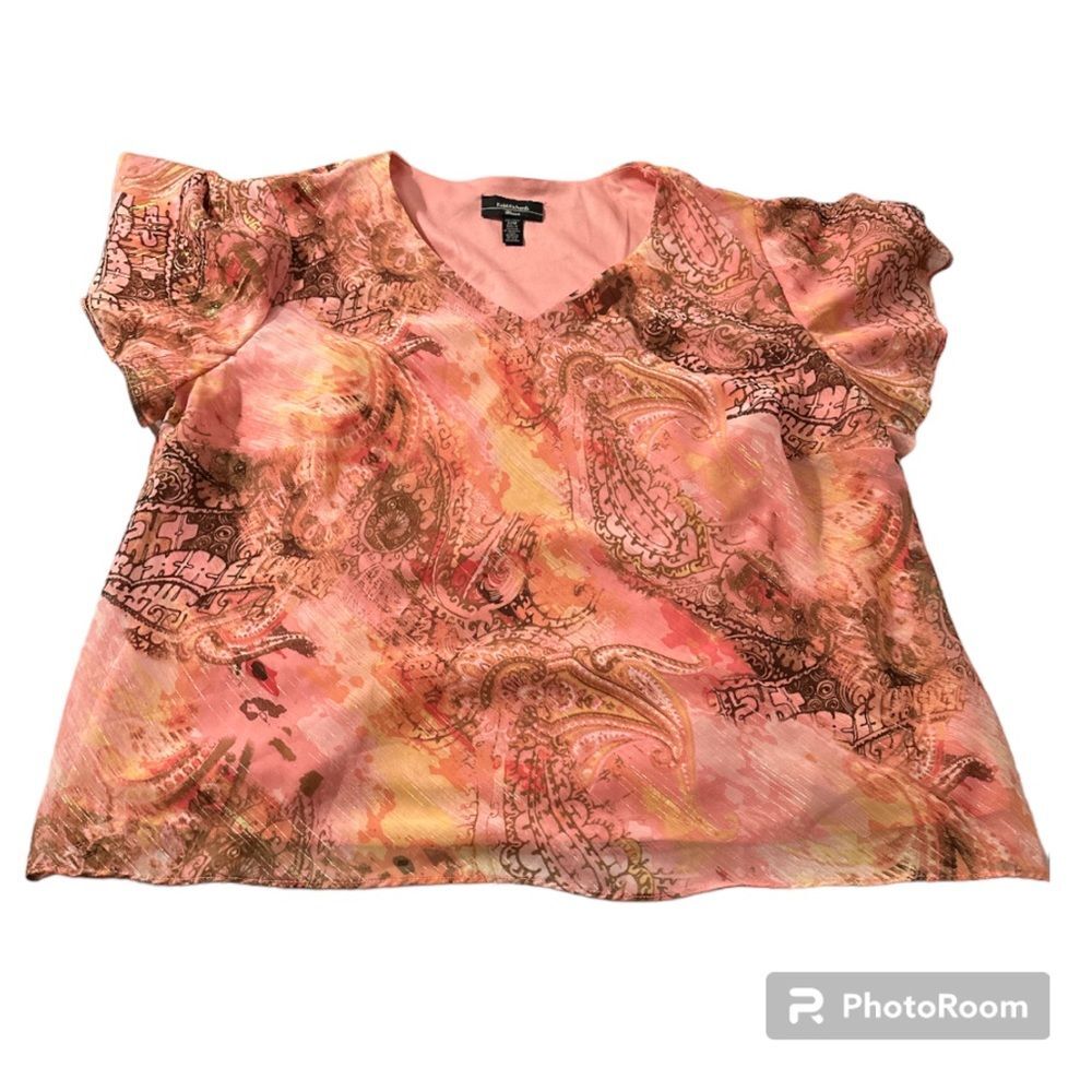 R & M Richards Pink and Brown Paisley Blouse